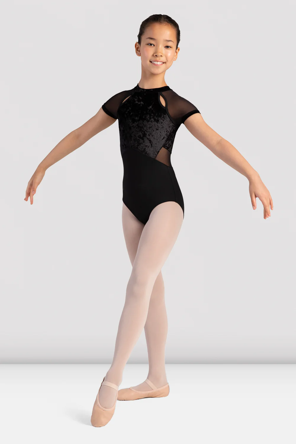 Girls Sasha Velvet Mock Neck Leotard